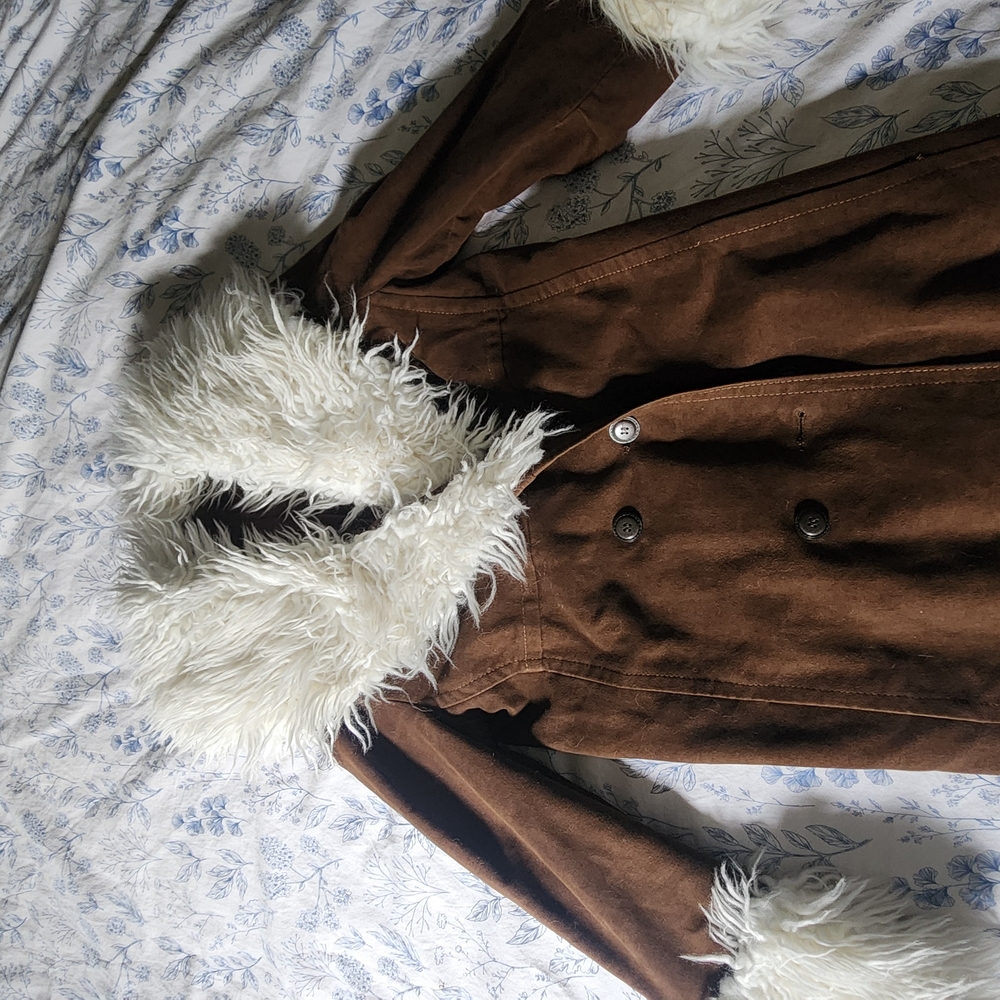 Brown Faux Fur Trimmed Women's Coat